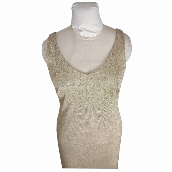 LAUNDRY Metallic Maxi Dress Size 6 Gold Lame Stretch Knit Sexy Bodycon Side Slit - Picture 8 of 12